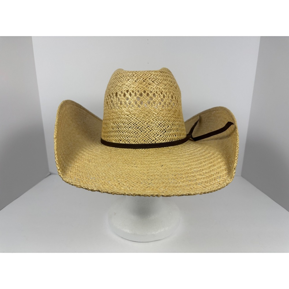Rodeo King Jute Straw Cowboy Hat Open Crown Tan Western 7 1/8 4 1/4 Brim